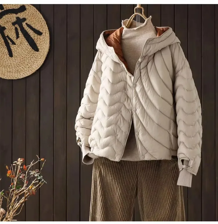 Autumn Winter Women's White Duck Down Puffer Jacket 2026 New Warm Casual Loose Outerwear with Hood High Quality Coat