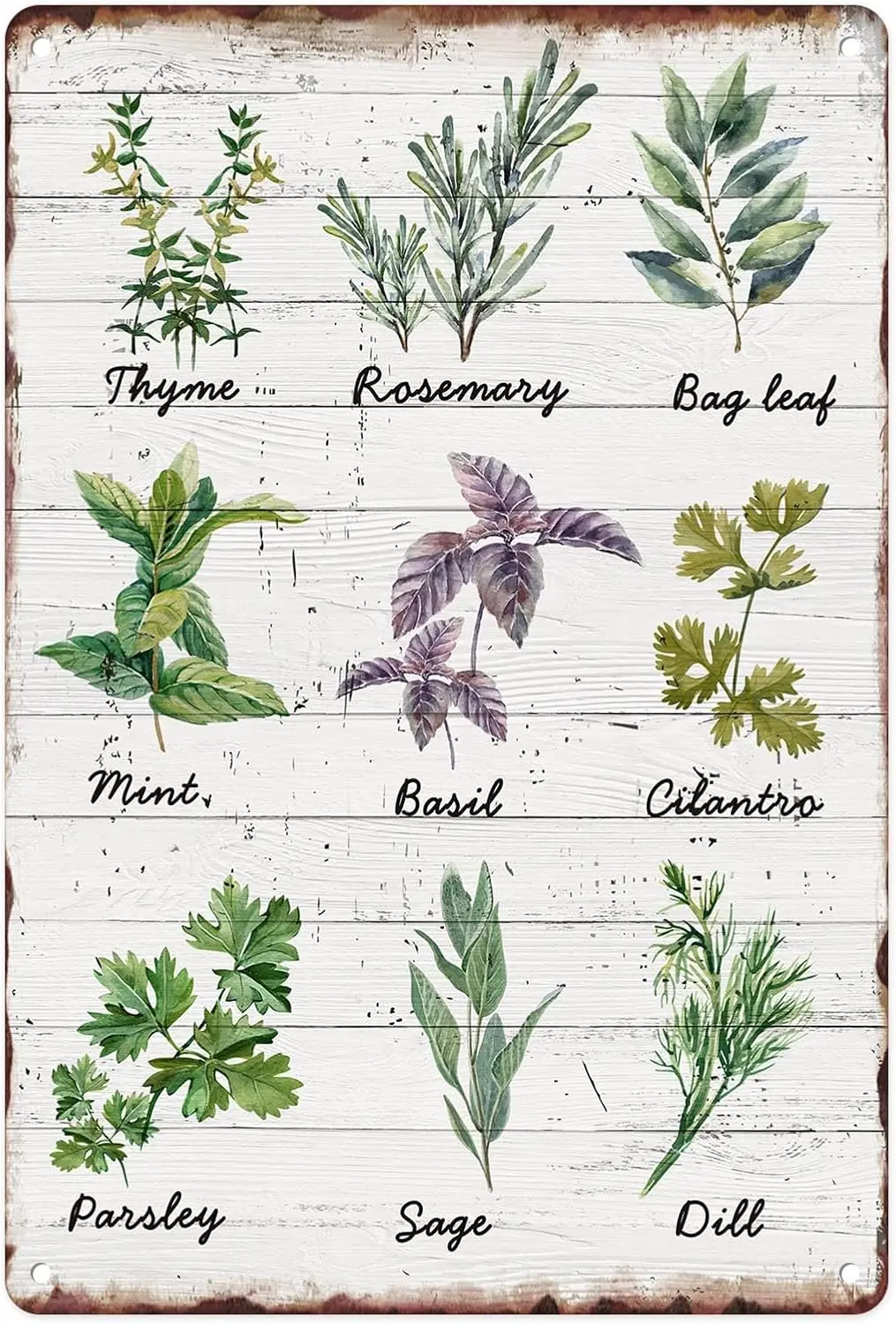 Sanwarm Metal Sign 8X12 Inch, Herbs Sage Green Mint Green Vintage Tin Sign Wall Art Decor for Home, Living Room, Kitchen, Garden