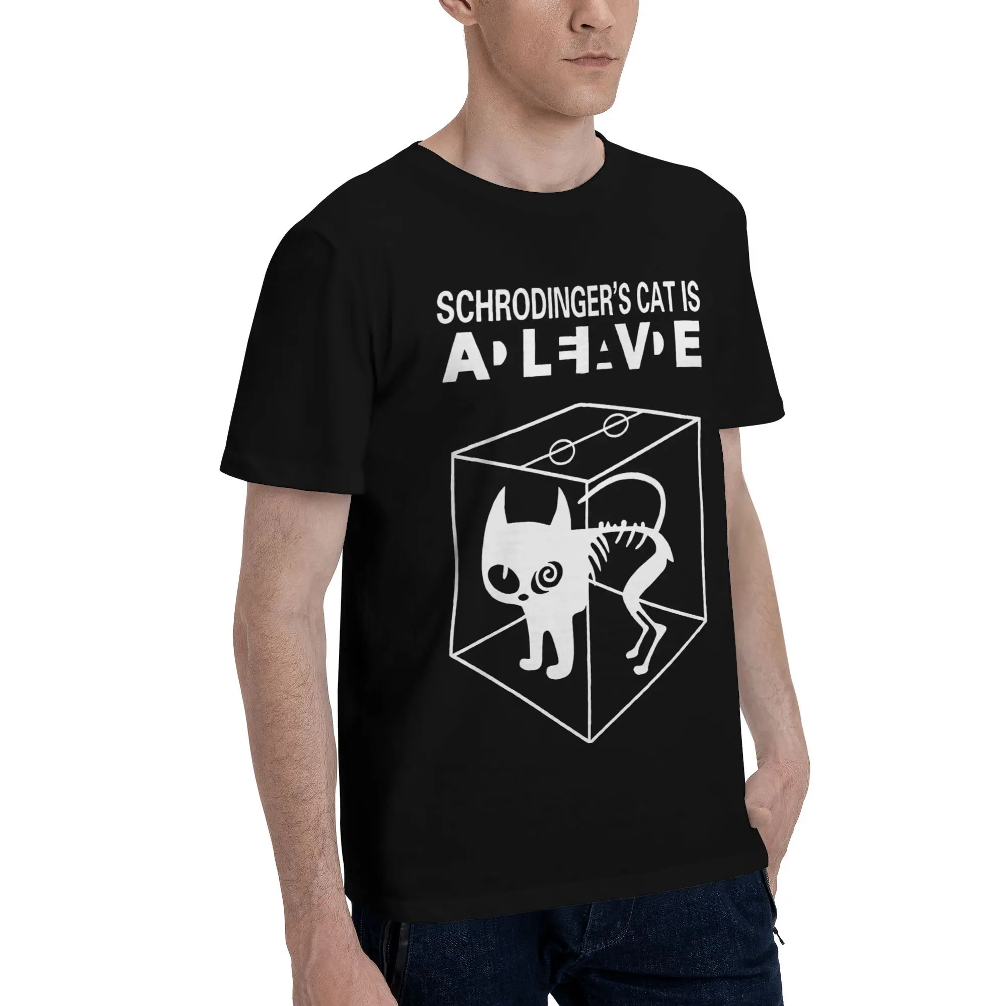قميص Schrodinger's Cat الجديد لعام 2025: فن الخيال العلمي، مزج نظرية الكم وغريب الأطوار، قميص بتصميم مفاهيمي للرجال بأكمام قصيرة