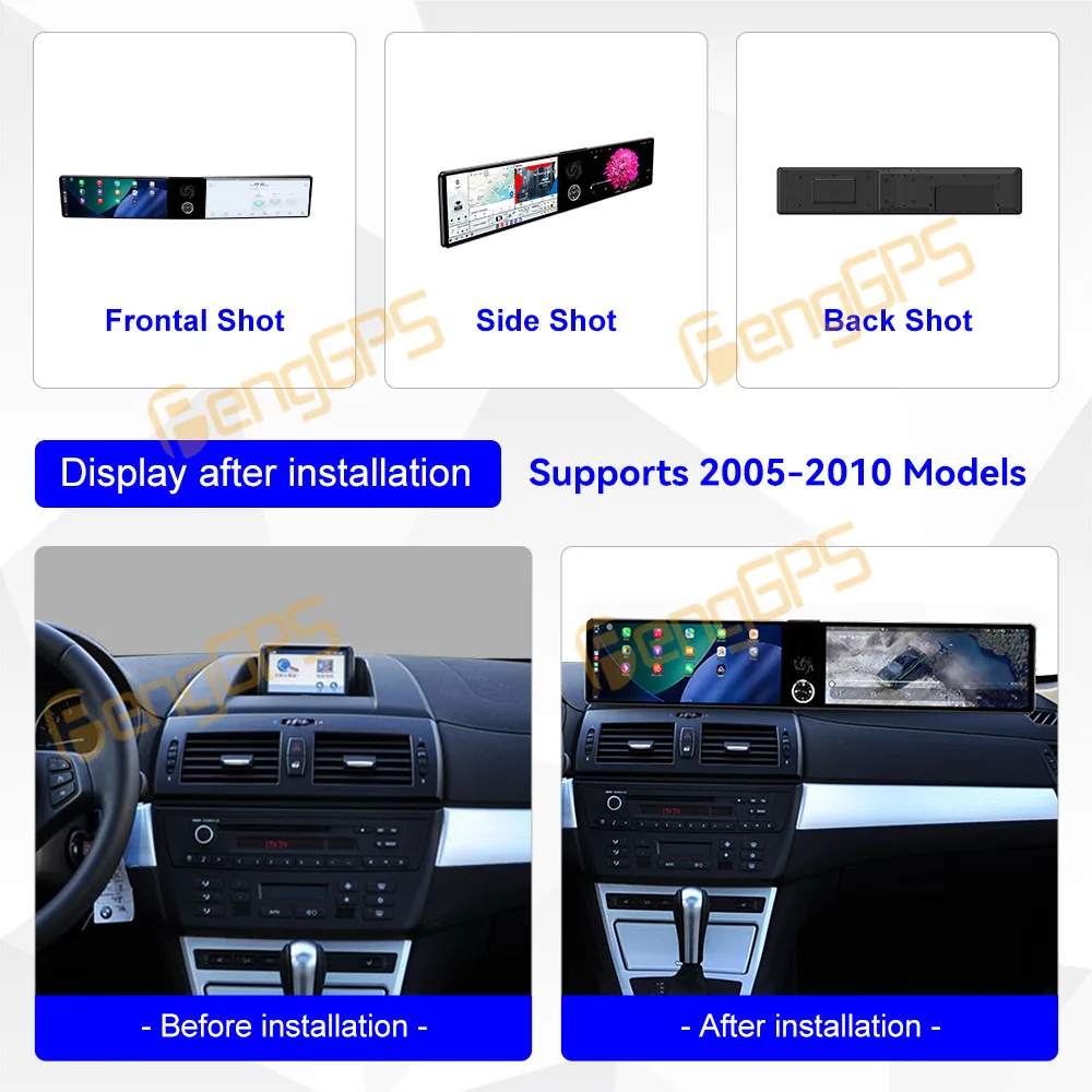 

Двойной экран 12,3 дюйма Android 13, автомобильный радиоприемник CarPlay для BMW X3 2005-2010 CCC, сенсорный экран, мультимедийный плеер, GPS-навигация, DSP