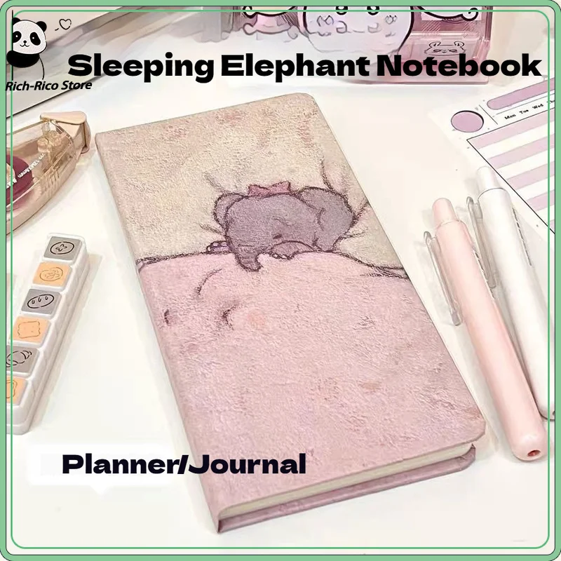 Schlafender Elefant Terminplaner Niedlicher Heilender Stil Farbige Innenseiten Tägliches Check-in Notizbuch
