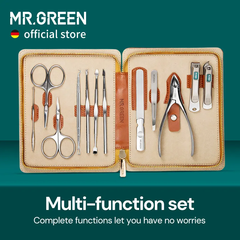 MR.GREEN Manicure Set 12 In 1 Full Function Kit Professional Stainless Steel Pedicure Sets With Leather Portable Case Idea Gift