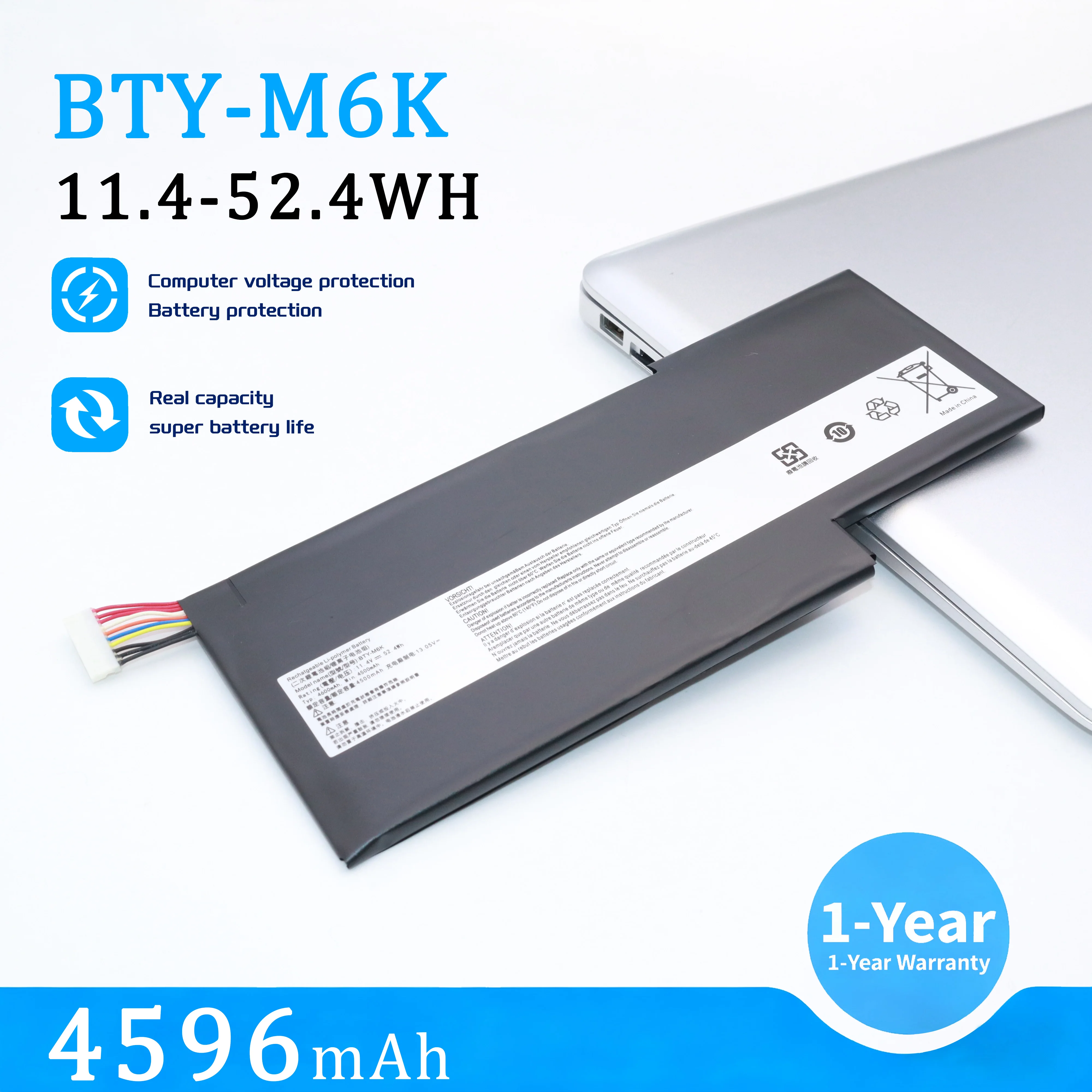Batería para Portátil MSI BTY-M6K Compatible con MSI MS-17B4 MS-16K3 GF63 8RD 8RC GF75 3RD 8RC 9SC GF65 9SE/SX Thin 10SDR