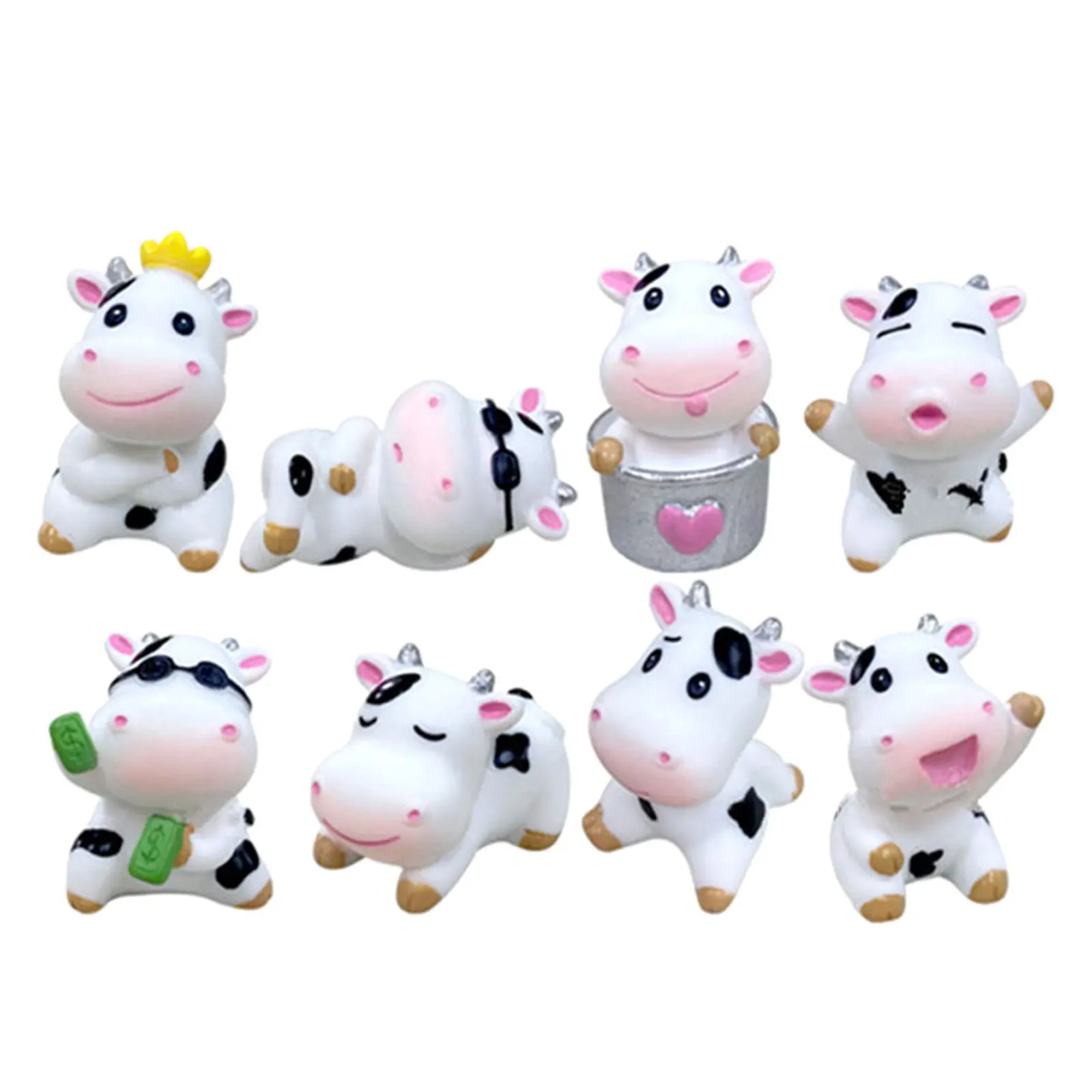 

8 Pcs Cow Ornament Figurine Decor Decoration Cartoon Miniture Figure Small Figurines Resin Cows