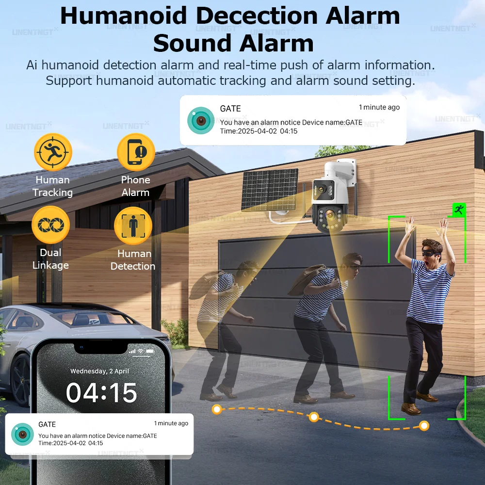 4K AOV 4G Solar Camera Home Outdoor 10MP 60X Optical ZOOM 31200 Mah Security 24/7 Video Recording Auto Tracking Surveillance Cam image 4