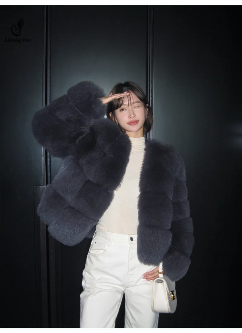 Wholesale Women Winter Black Fox Fur Coat Winter Warm Luxury Real Fox Fur Coat