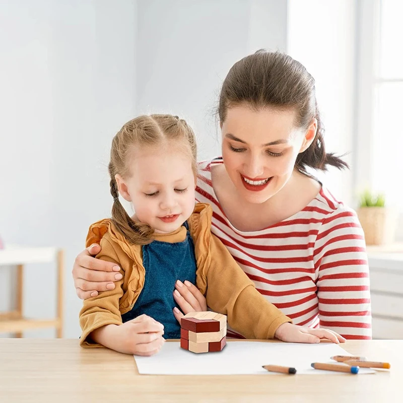 어린이 및 성인용 나무 육각 실린더 두뇌 티저 퍼즐, Iq 테스트 논리 게임, Rompecabezas De Madera Infantil 