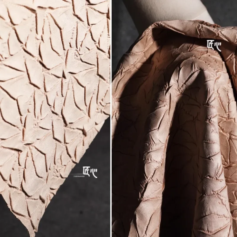 Suede Fabric Brown Pleated Embroidered Designer Wholesale Cloth Apparel Sewing By Meters Diy Polyester Material