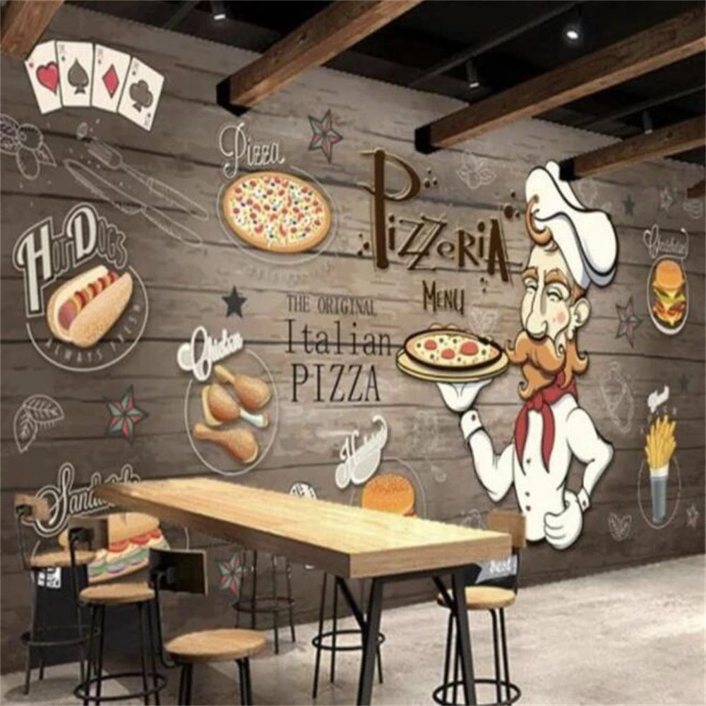 Customized pizza burger fried chicken shop self-adhesive wallpaper milk shop food shop mural wall paper background decoration