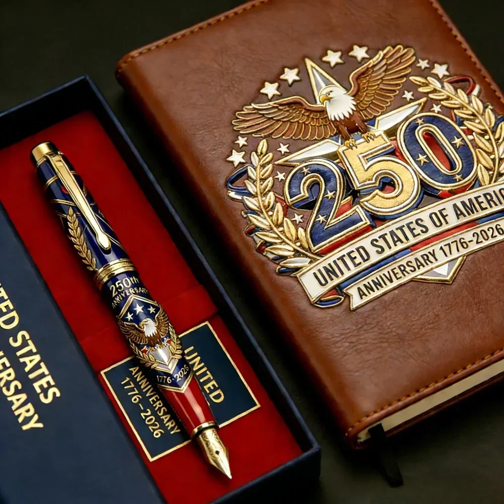 250. U.S. Army Zestaw na rocznicę: długopis i notatnik 2026, dziennik z okazji Dnia Niepodległości Ameryki, skórzana okładka i długopis kulkowy, zestaw prezentowy dla mężczyzn