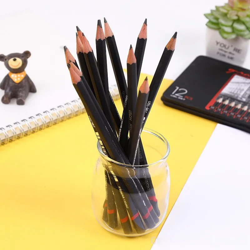 12 PCS/SET 2H-8B Wooden Lead Pencils Set Professional Drawing Journal Writing Pencils for School Smooth Writing