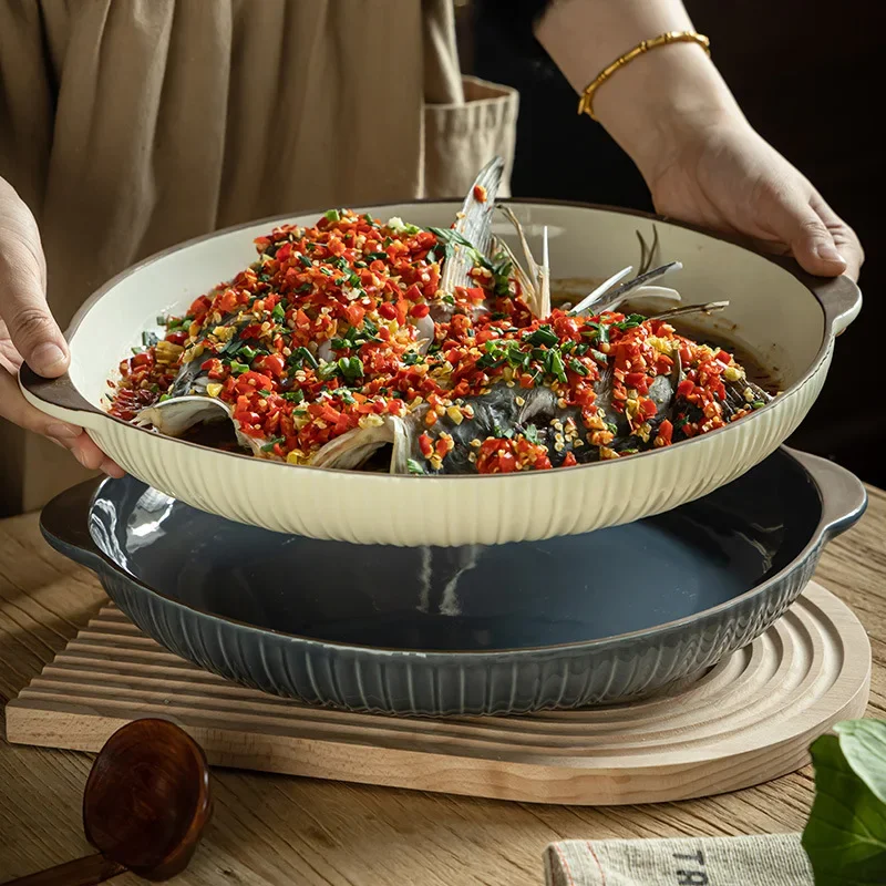 

Large Chopped Pepper Head Special Binaural Large Chicken Steamed Vegetable Household Bowl Fish Basin Wholesale