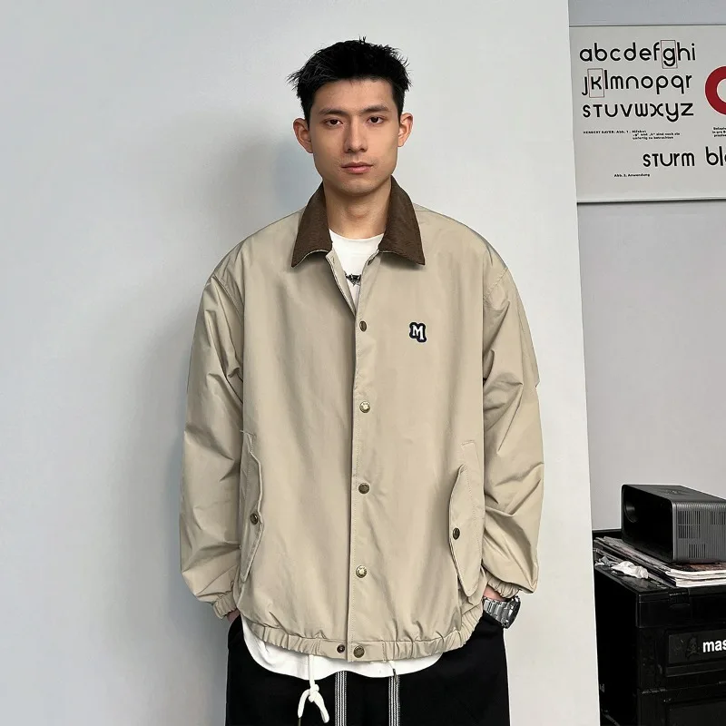 

Свободный крой, мужская верхняя одежда с воротником-джате, повседневная простая одежда в стиле ретро, модная брендовая весна-осень, Новое поступление, американский Sle