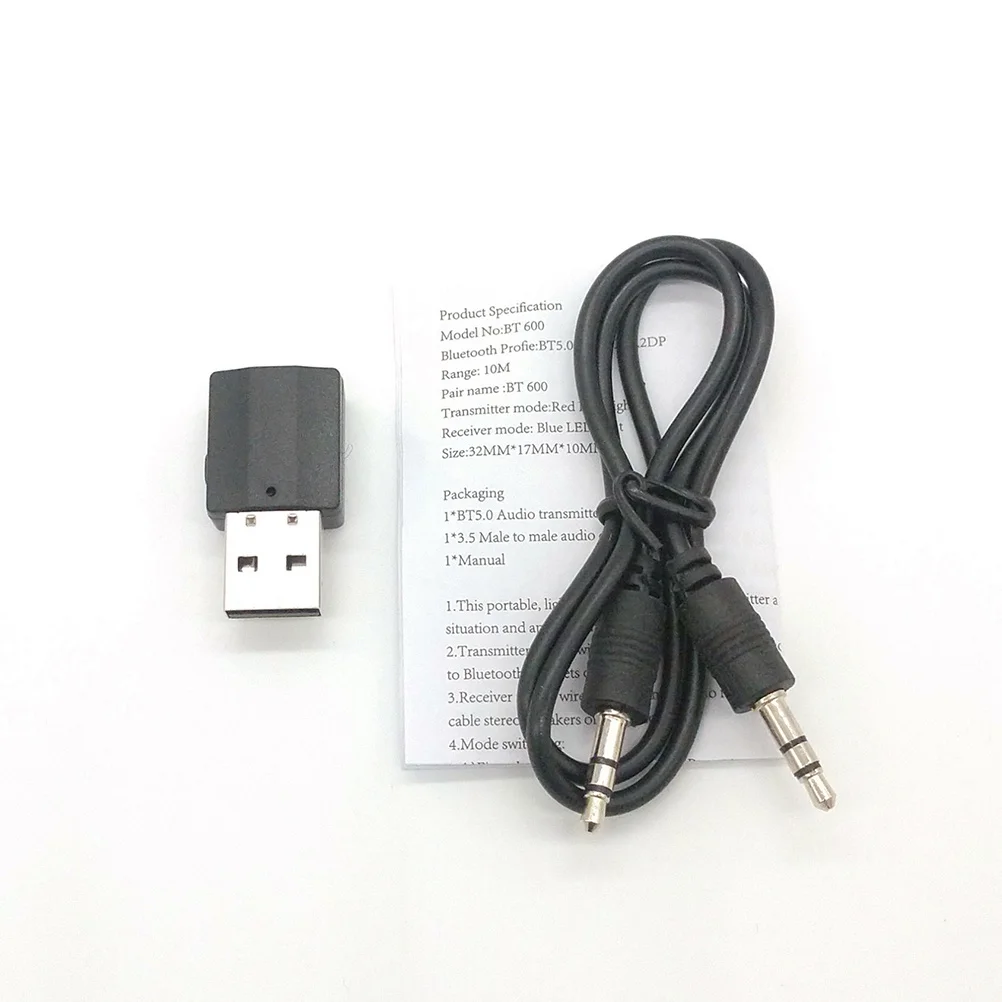 

Audio Receiver Transmitter USB Mini 3.5mm Aux Jack Wireless Adapter LED Indicator Lightweight Stereo Music Bt600 Black