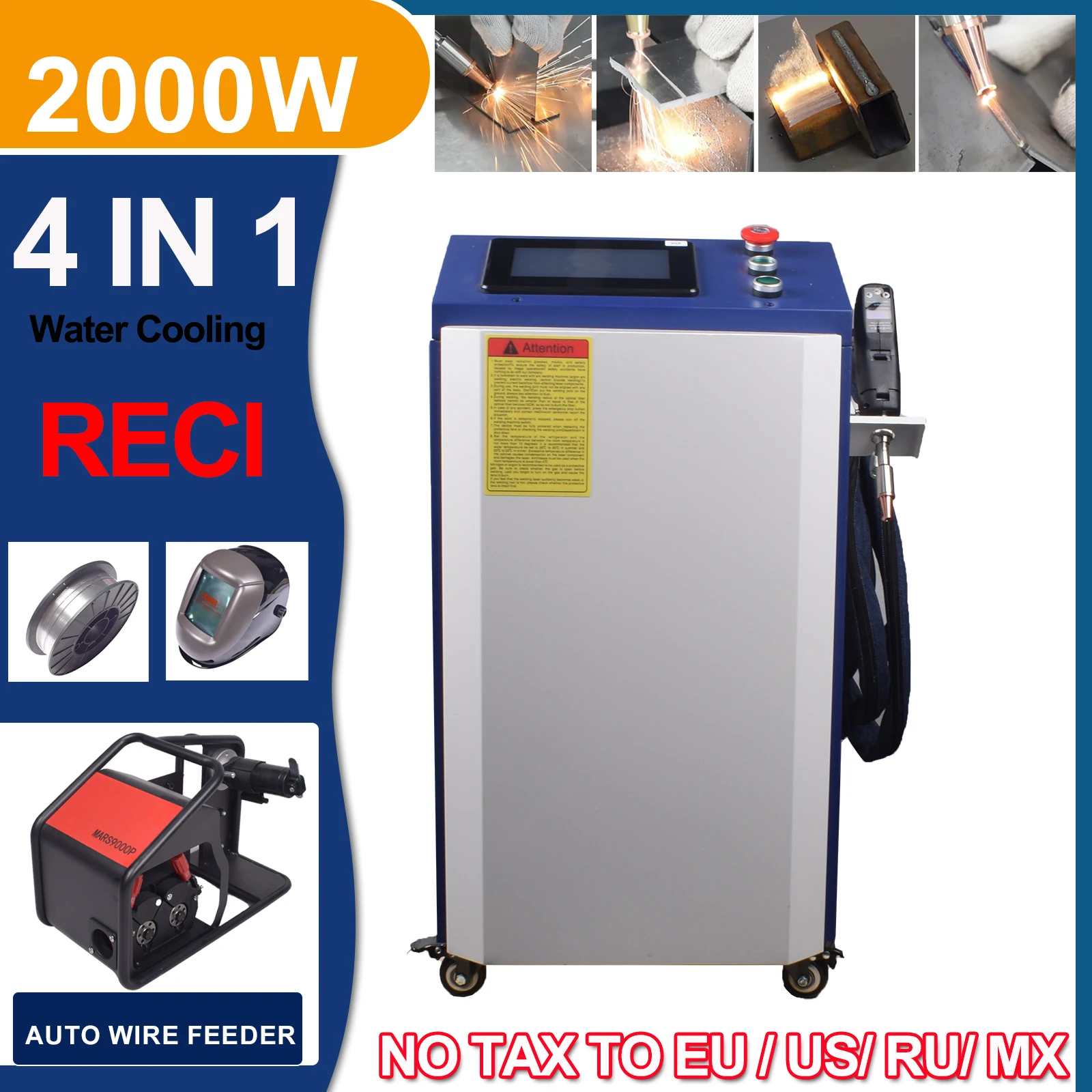 RECI 4 IN 1 2000W Laser Welding Machine Welder RECI Laser Source Water Chiller Cooled for Metal Welding Cleaning Cutting