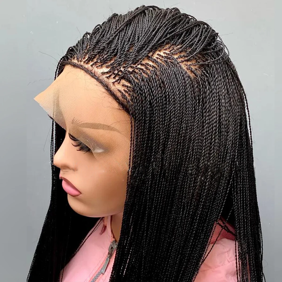 Micro Twist Braided Wig on Front Lace Color 1b Black braids 28inches Glueless Tiny Twist Braid Wigs For black Women