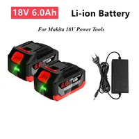 18V 6.0Ah Large Capacity Rechargeable Li-ion Replaceable Battery with LCD Light for Makita Drill Wrench Chainsaw Power Tool