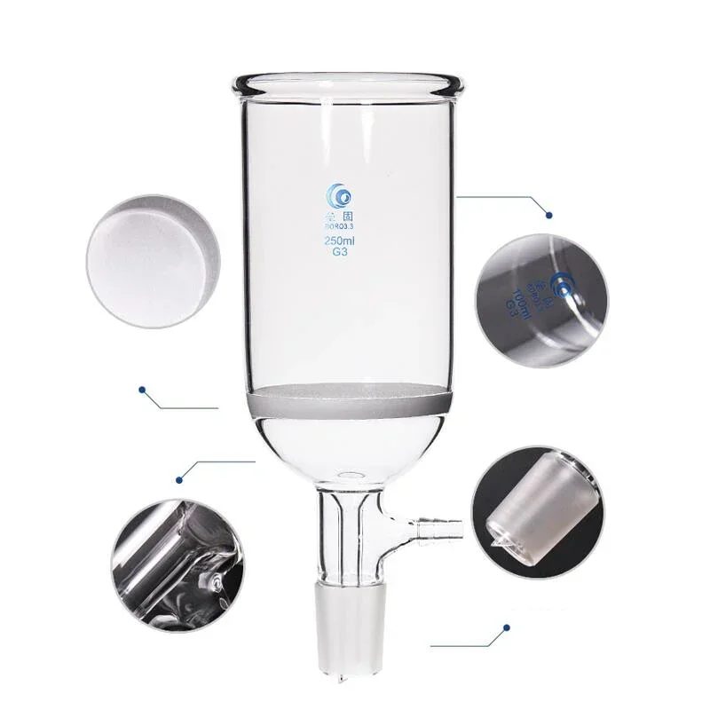 30ml/60ml/100ml/250ml/500ml Lab Glass Filter Funnel Suction Funnel With Branch Pipe Sand Core Laboratory Equipment