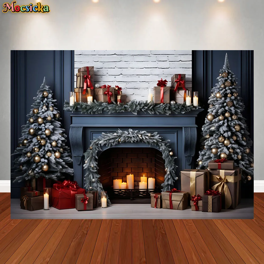 

Christmas Backdrop for Photography Xmas Tree Window Fireplace Gift Santa Winter Family Party Kids Portrait Photo Background