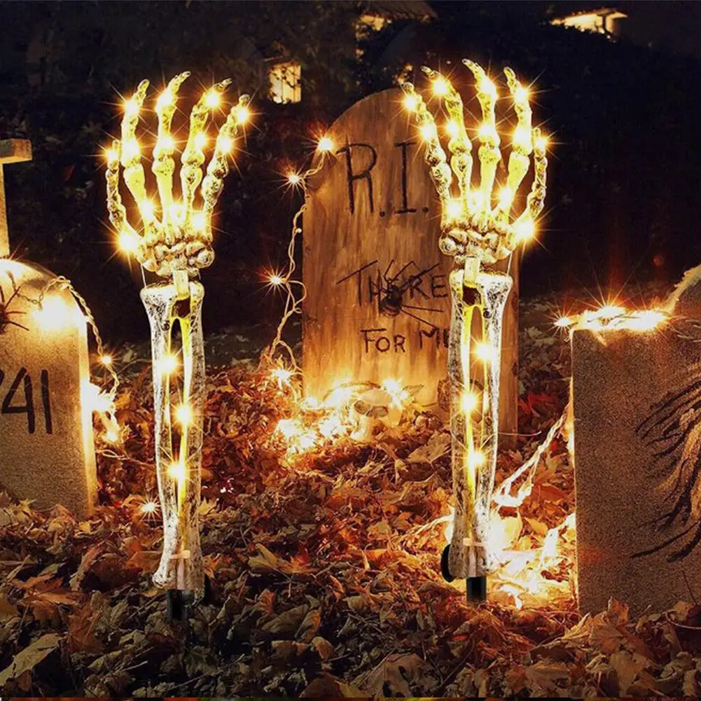 

Halloween Lighted Skeleton Arm Stake LED Battery Powered Skeleton Hands For Halloween Graveyard Outdoor Lights Decoration