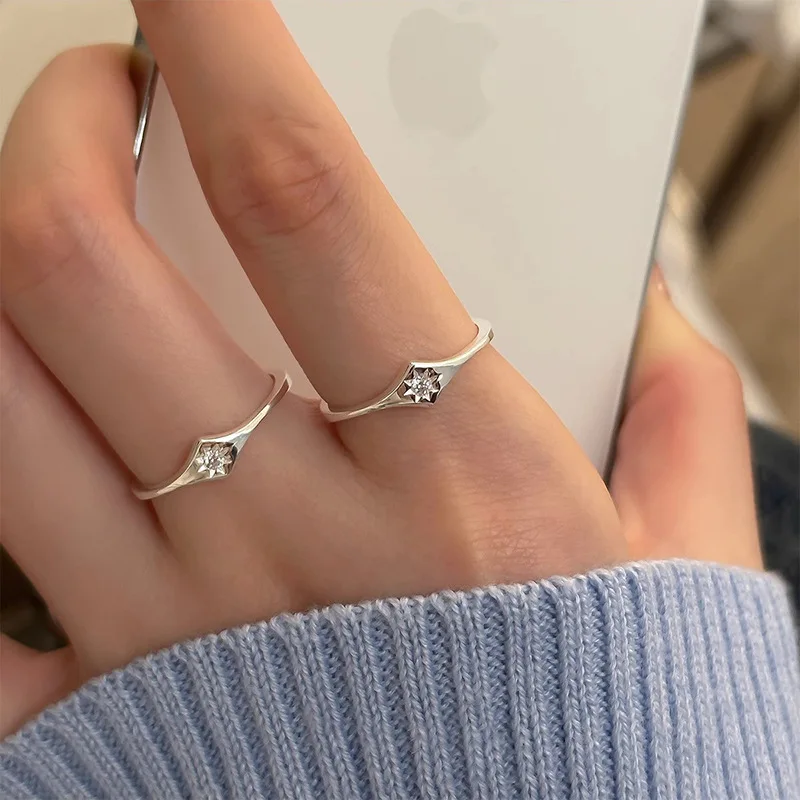 Fashionable 925 Sterling Silver Adjustable Octagonal Star Zircon Ring for Woman Girl Designer Jewelry Accessories Gift Colorfast