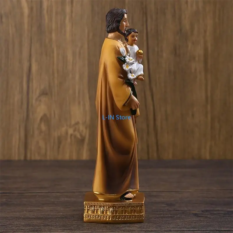 SaintJoseph Holding Baby Jesus Statues Religious Figurines Resin Model Sculpture Desktop Decoration