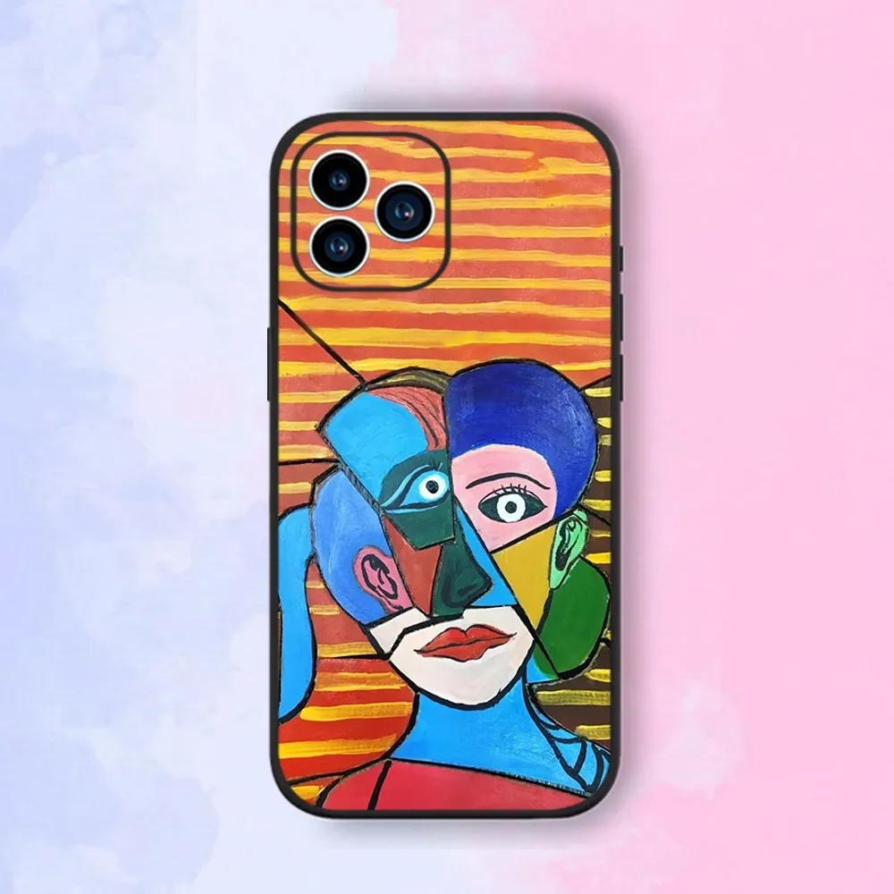 Picasso abstract Art Phone Case For iPhone 15,14,13,12,11,XS,XR,X,8,7,Pro,Max,Plus,mini Silicone Black Cover