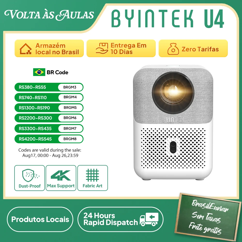 Projetor BYINTEK LOVE 1 U4, Projetor Mini Smart para Home Theater, Vídeo 4K 1080P, Android WIFI para Cinema em Smartphone