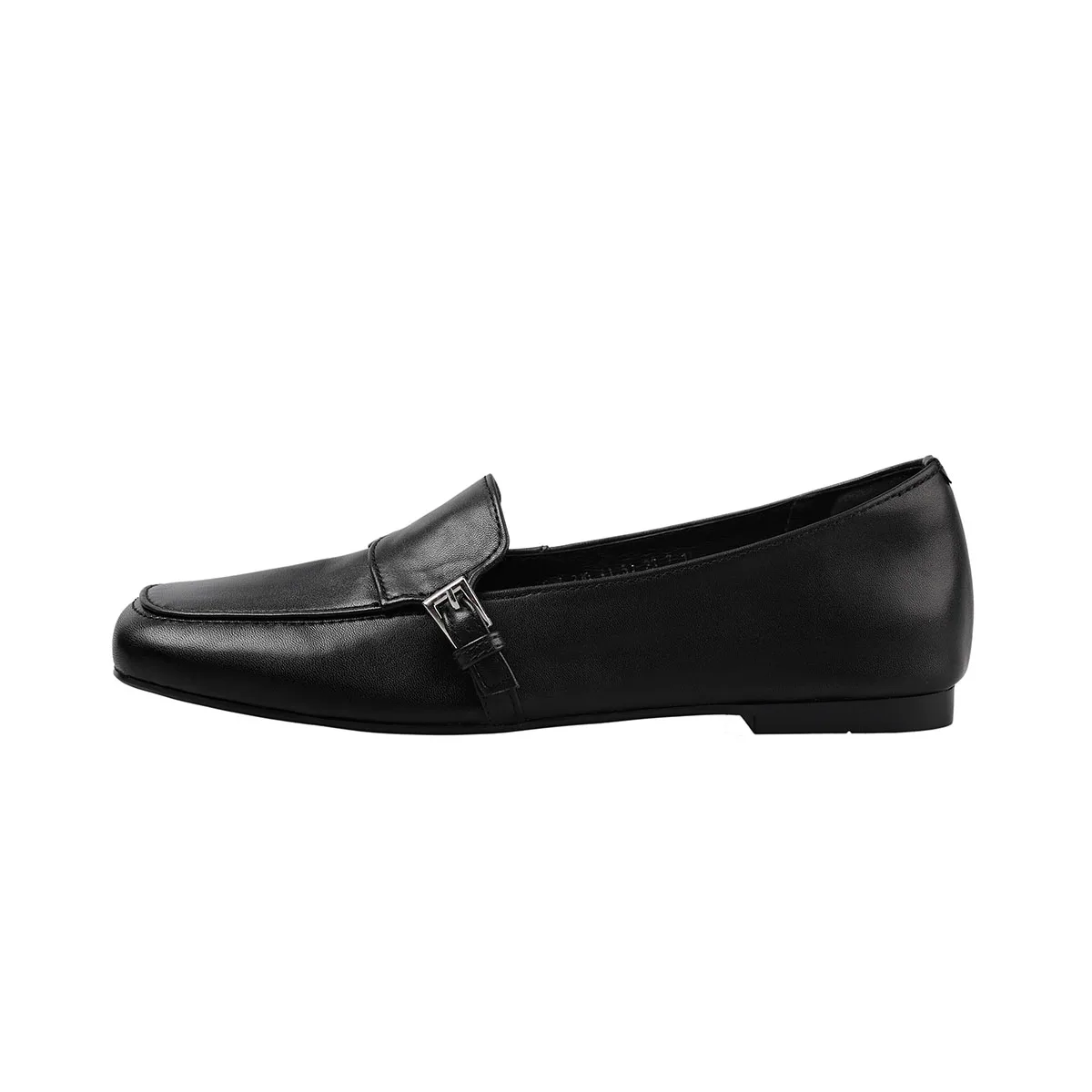 

Arden Furtado 2025 Spring cowhide Flats Loafers Square toe pull-on Low heel Belt buckle Single shoe commute small leather shoes