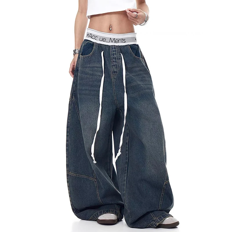 بنطلون جينز فضفاض Y2k أسود للرجال Harajuku 90s بنطلون جينز عتيق على الطراز الياباني 2000s بنطال جينز لصديقها ملابس كبيرة الحجم #5