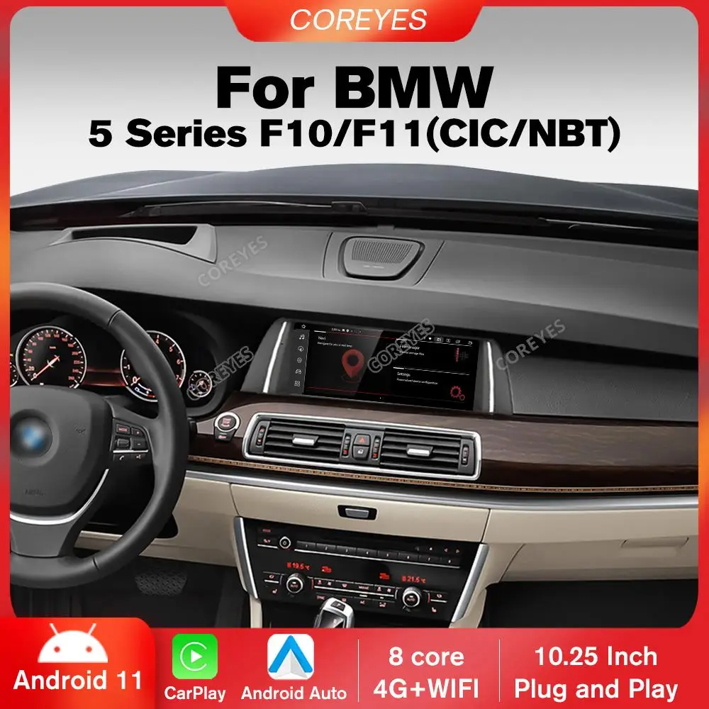 

COREYES 10.25" 1920*720P Carplay Car Radio For BMW 5 Series F10 F11 2011-2017 CIC NBT System Android 12.0 Multimedia Player GPS