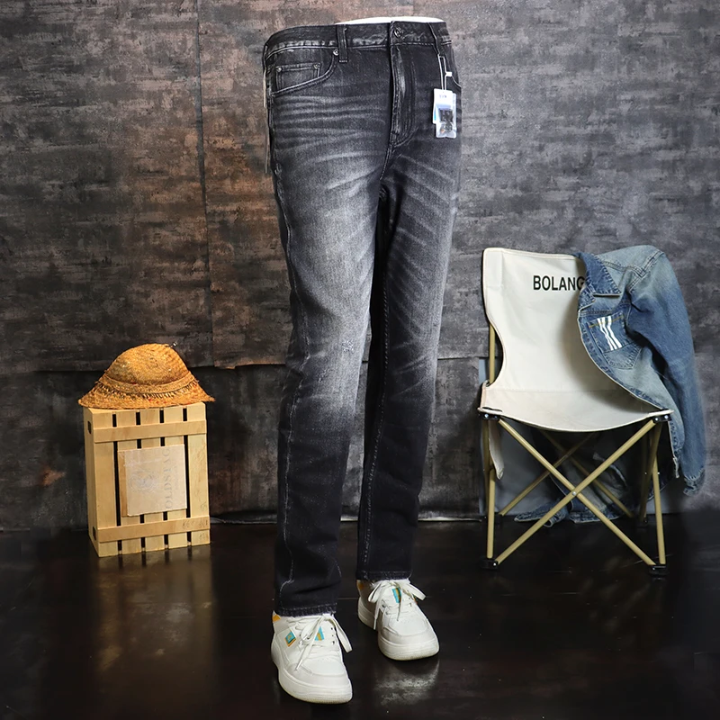 Fashion Designer Men Jeans High Quality Retro Black Gray Stretch Slim Fit Ripped Jeans Men Vintage Casual Denim Pants Hombre