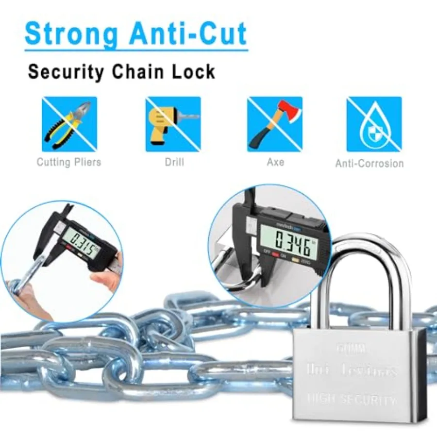 Heavy Duty 39 Inch 8mm Galvanized AntiRust and AntiTheft Security Chain with Padlock for Secure Bike Bicycle Scooter Motorcycle