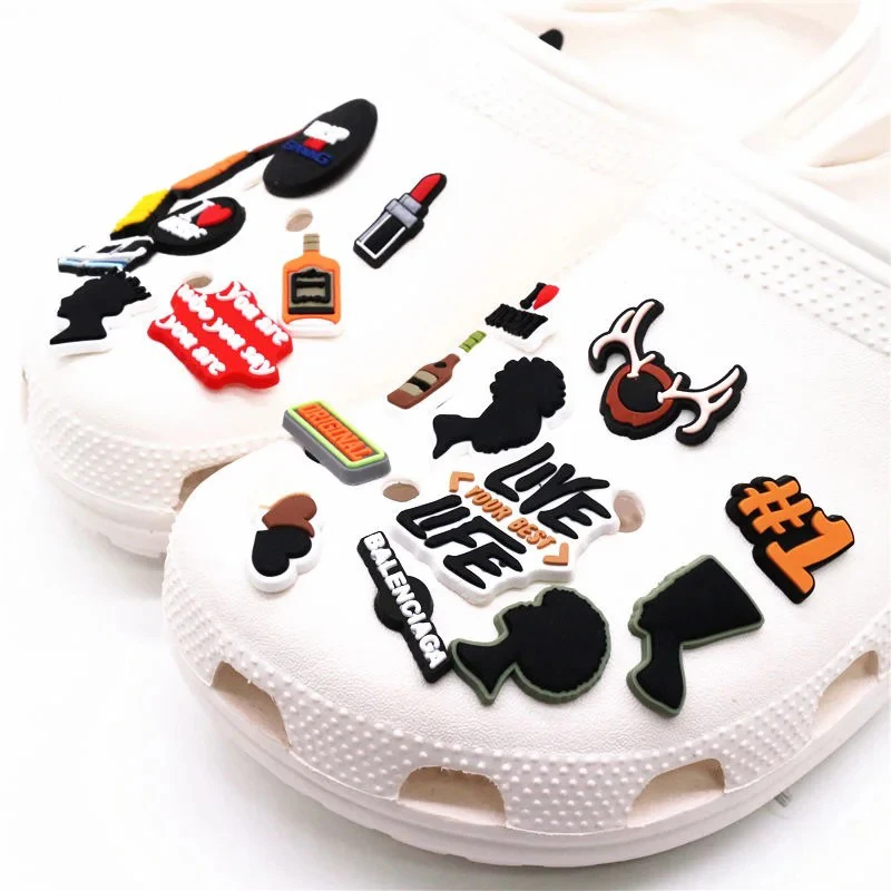

1 Piece Shoe Charms Decorations Cute Cartoon Accessories Black People Ornament Shoe Pvc Slipper Holiday New Year Gift