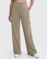 Kaki Casual Pants for Women Loose Straight Cargo Pants Versatile Wide Leg Pants With Pocket Summer Streetwear Trousers Female 4