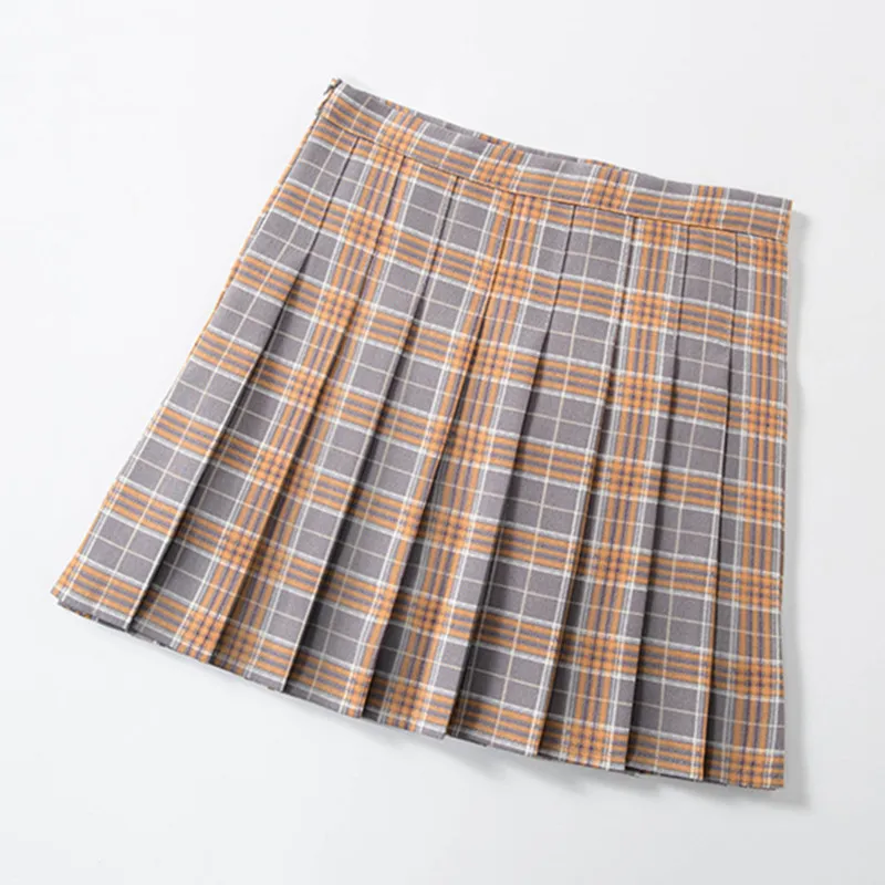 DAYIFUN-College Style Pleated Skirts for Girl Plaid Patchwork Design Short Dress High Waist A-line Oversized Skirt Spring Summer