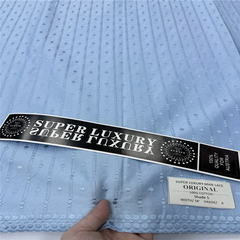 

5 Yards Nigerian 100% Cotton Polish Satin Embroidery Fabric High Quality Swiss Voile Lace Material For Men Dubai Style 24L382702