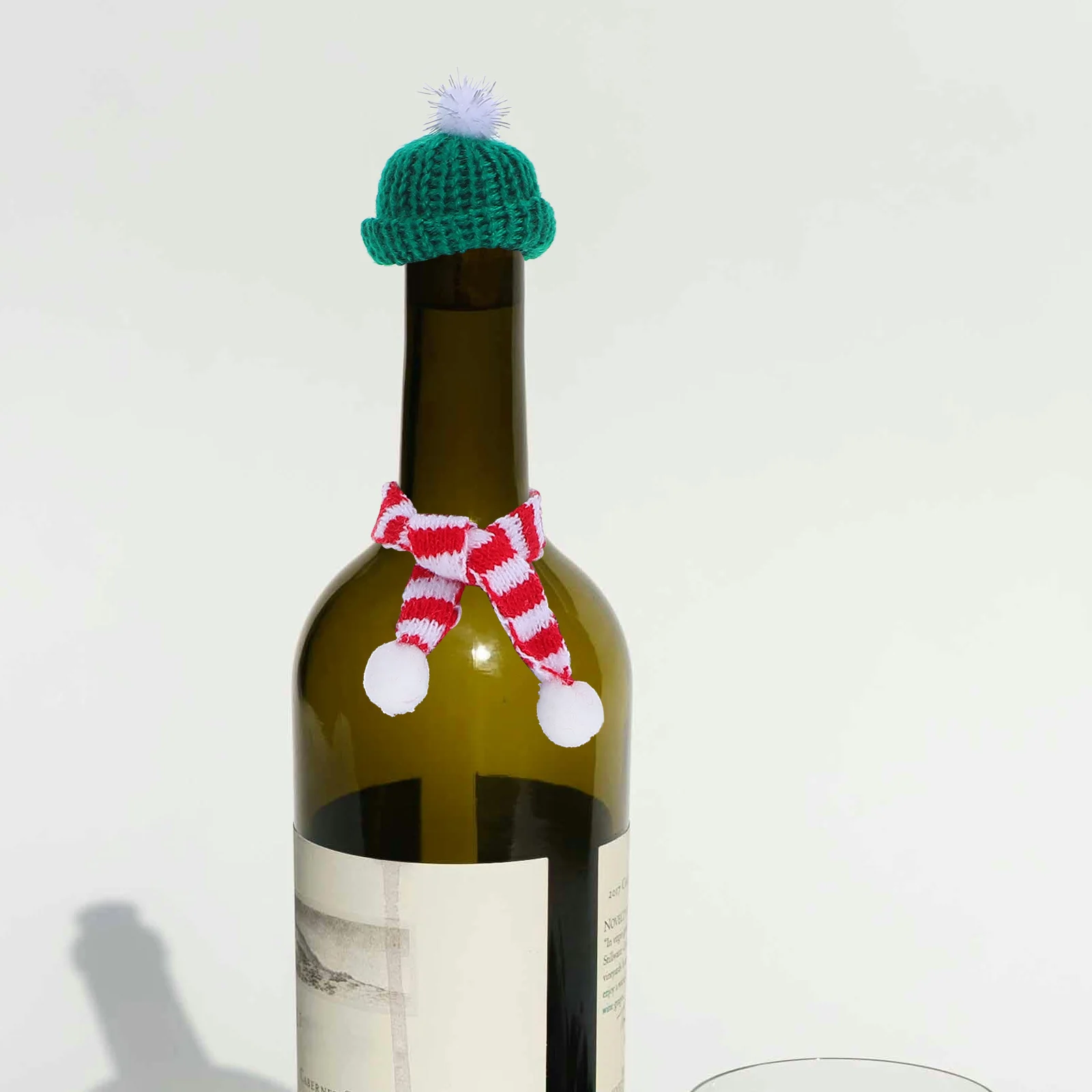 

10Sets Christmas Wine Bottle Decoration Knit Hats Scarves Soft Wool Mini Holiday Craft Cover Mini Christmas Knit Hat Scarf Set
