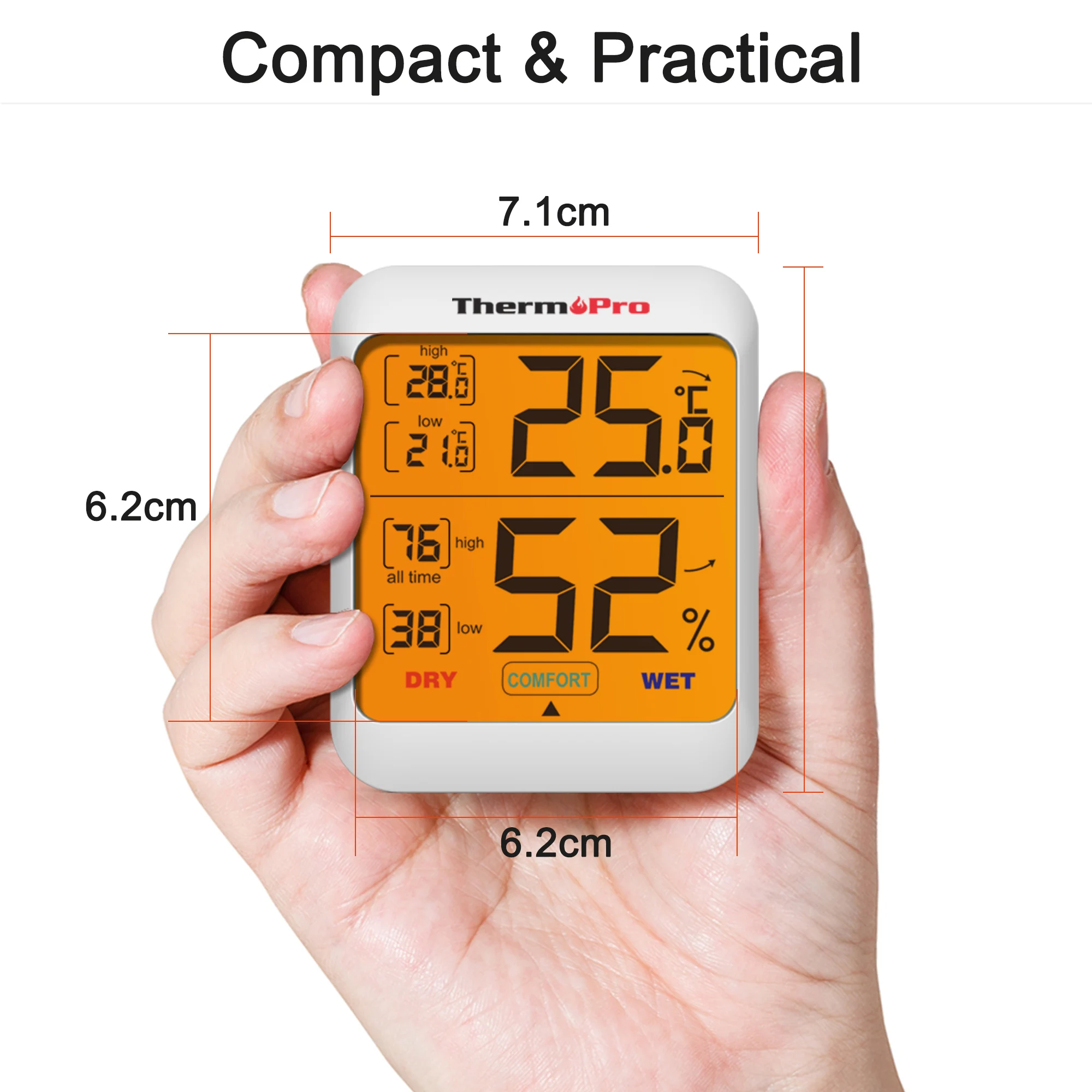 ThermoPro-termómetro Digital TP53 para interiores, higrómetro, Sensor de temperatura y humedad, retroiluminación, estación meteorológica para el hogar