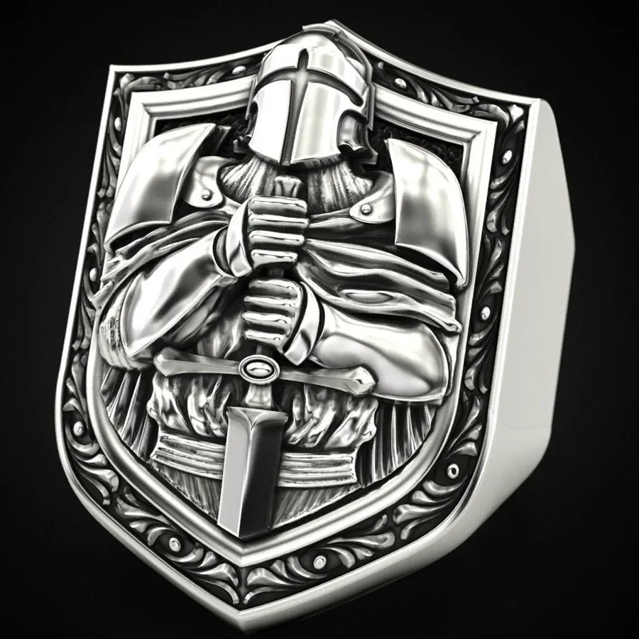 23g Big Fantastic Western Medieval Knight Mens Rings Real Customized 925 Solid Sterling Silver Rings Many Sizes 8-12