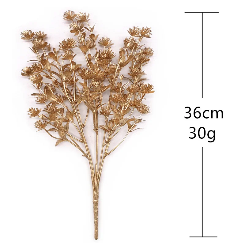 زهرة اصطناعية ذهبية فضية ورد صناعي يترك نباتات بلاستيكية لتقوم بها بنفسك باقة الزفاف الجدول ديكور المنزل صور الدعامة #3