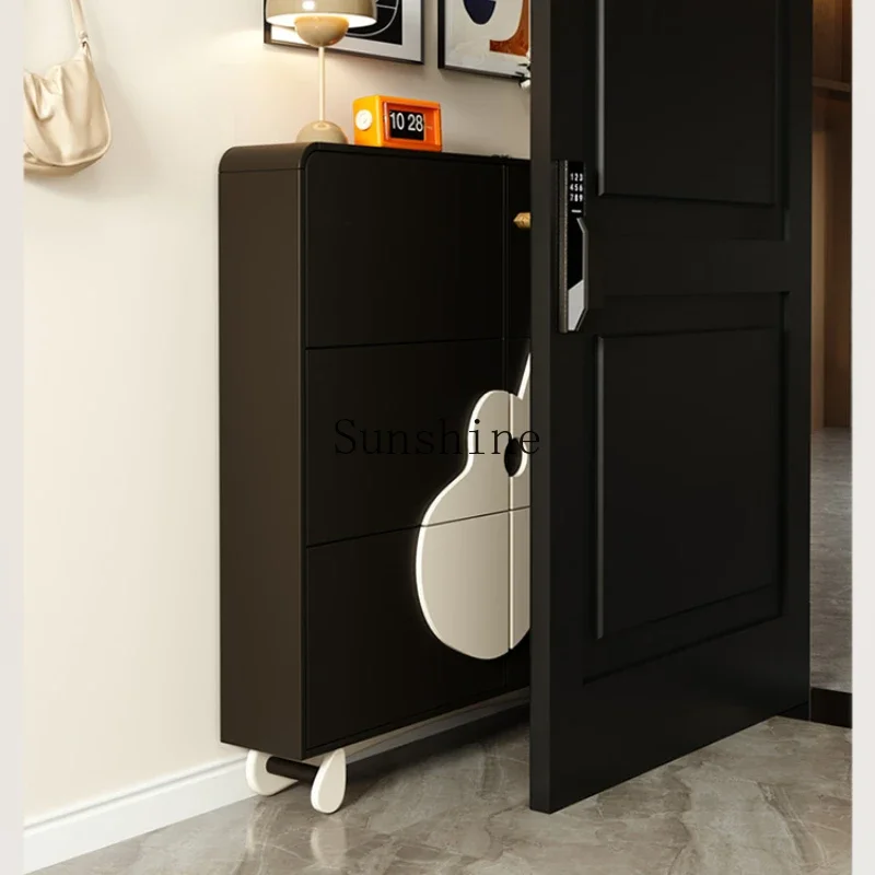 

Modern simple solid wood ultra-thin tipping bucket shoe cabinet home door entry creative narrow shoe cabinet