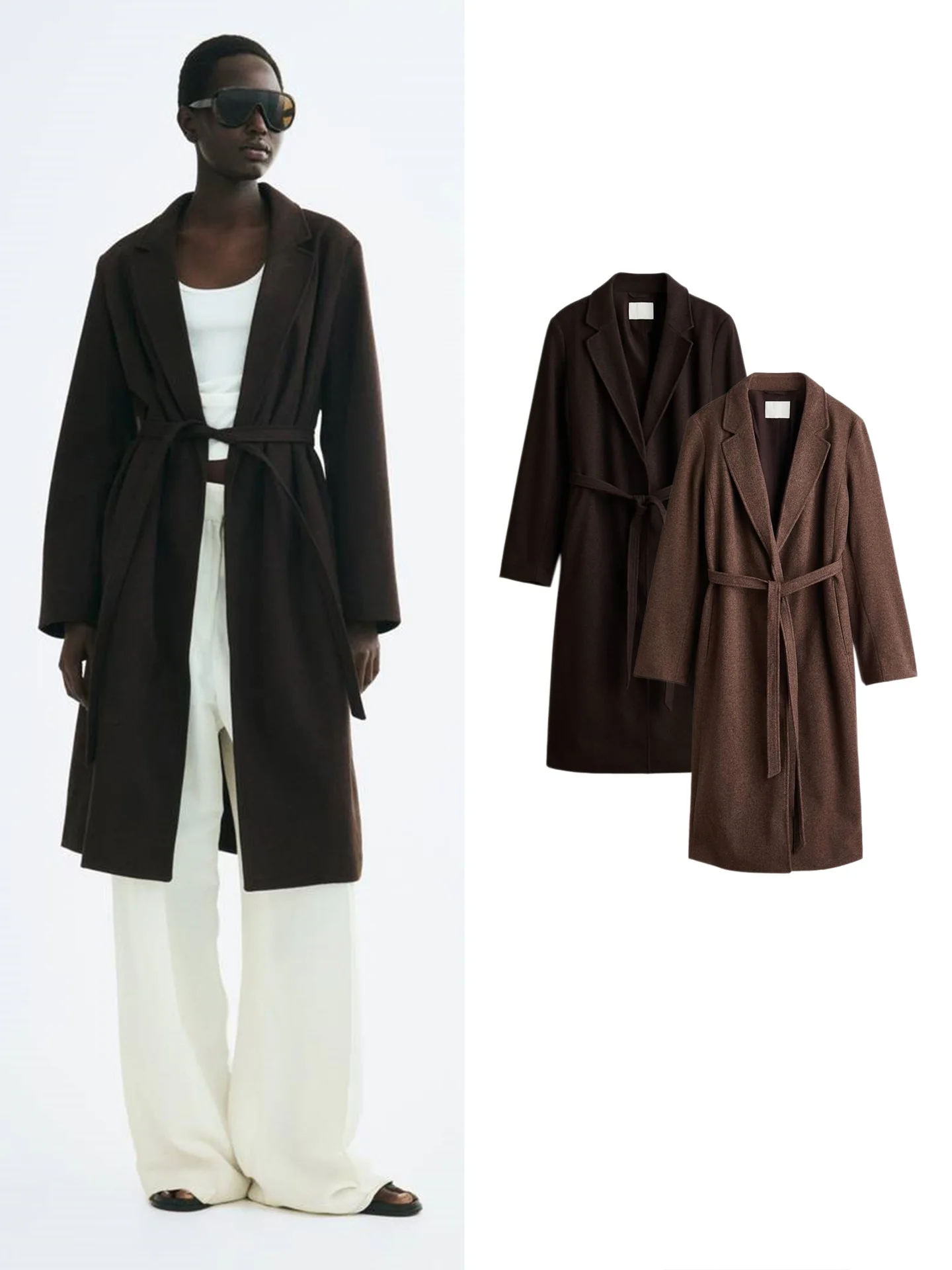 New Autumn Women's Long Sleeve Wrap Coat Simple Flat Collar Waist Belted Polyester Fiber 100% Windbreaker Outerwear Coat