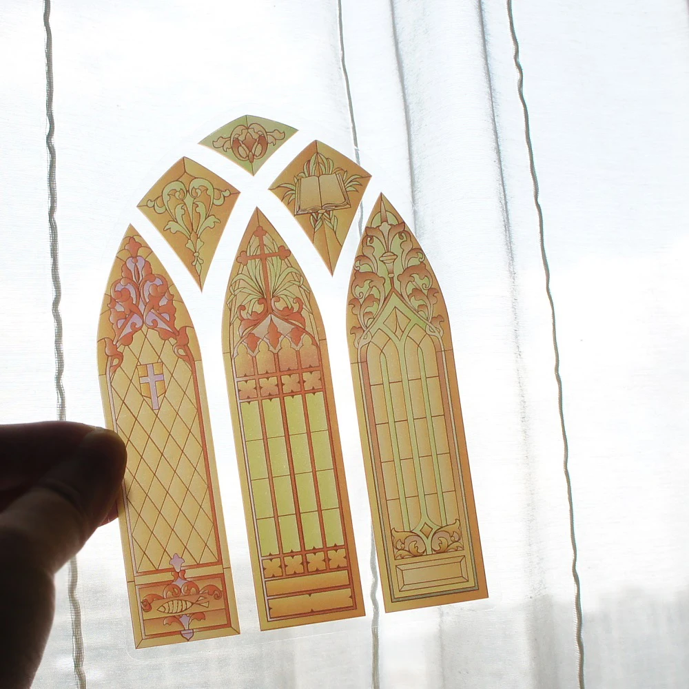 

15pcs Stained Glass Card Sticker Design Bird Flying Amber Window As Background Sticker Cards Gift Invitation Scrapbooking Use