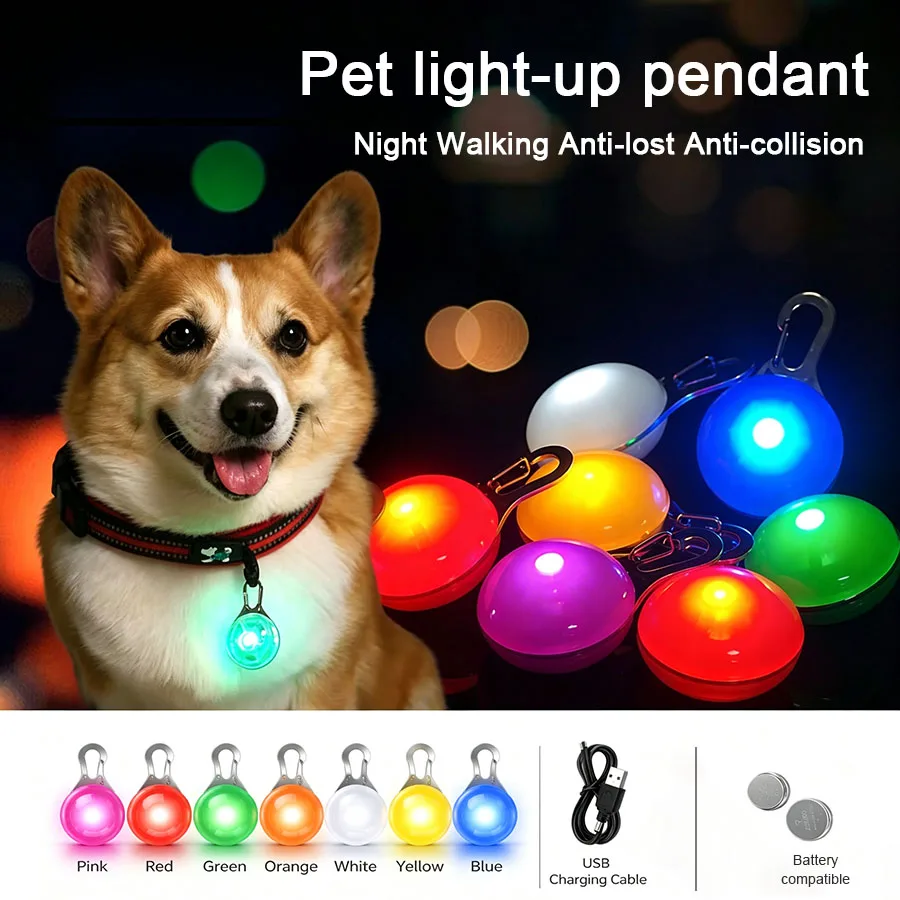 Image of Wiederaufladbarer USB-LED-Hundehalsbandanhänger, leuchtendes Blitzlicht für Welpen, Leinen-Accessoire, Dekoration, Hundehalskette