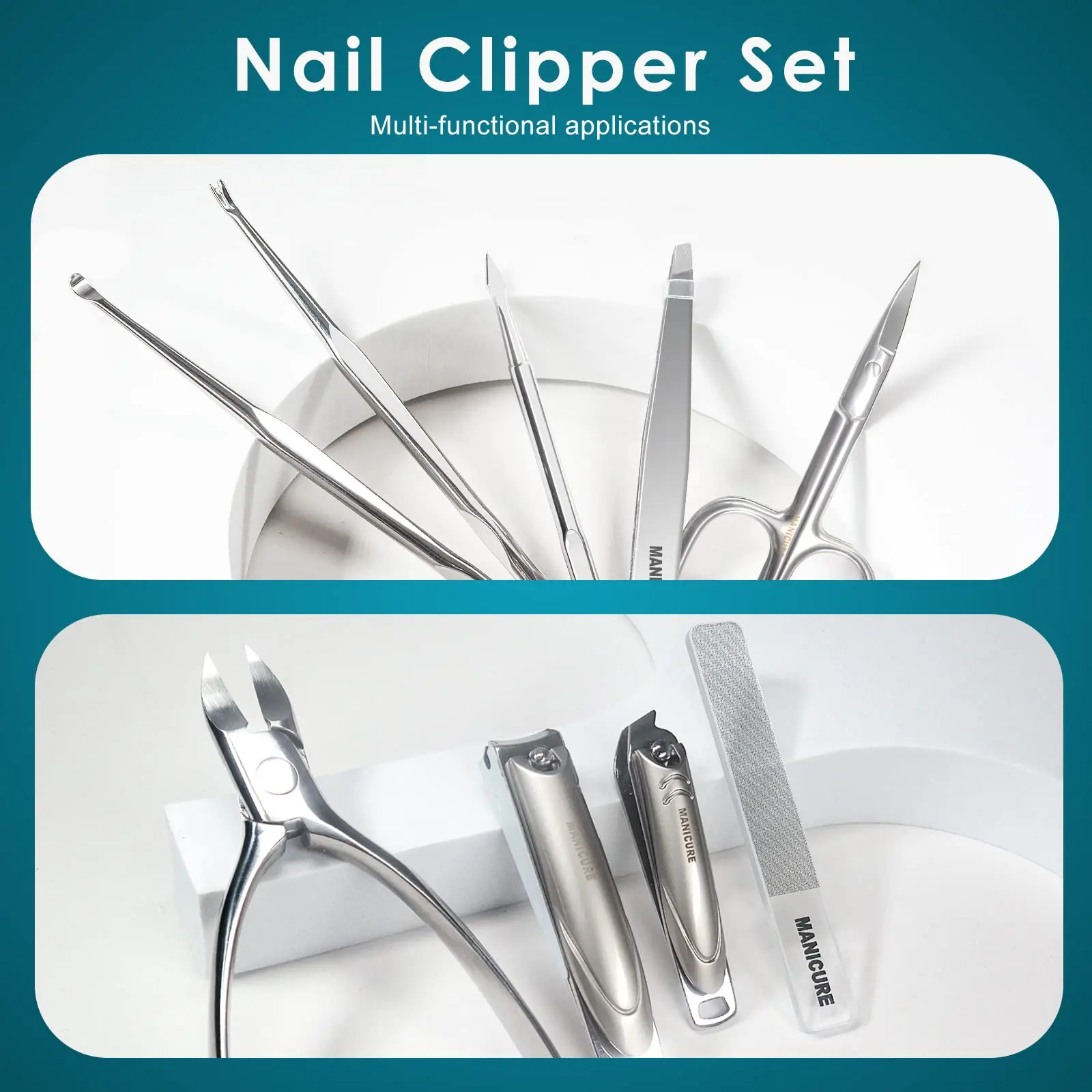 9 in 1 Manicure Sets Pedicure Kits Nail Clippers Set Stainless Steel Nail Clipper Personal Care Tools with PU Leather Case