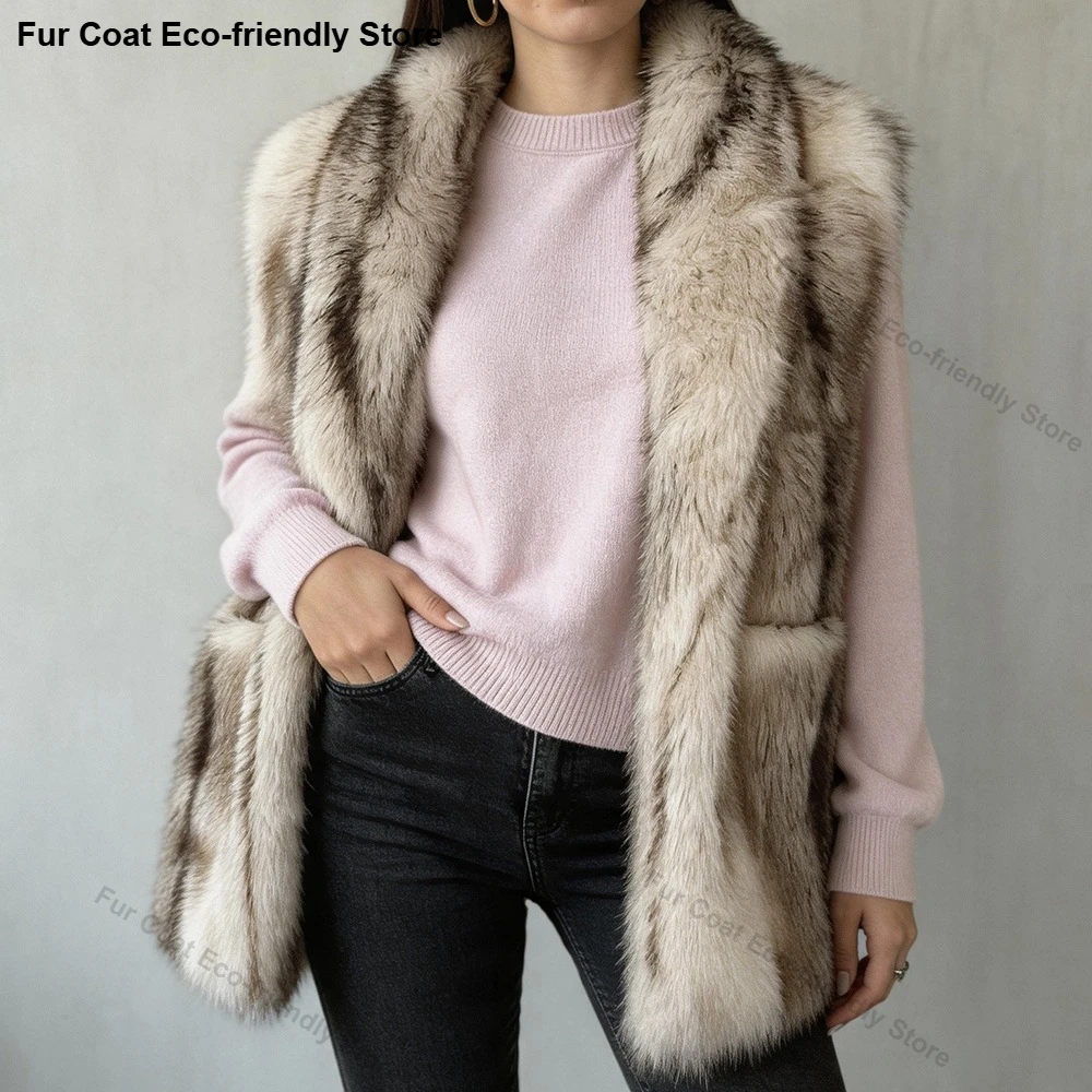 Womens Faux Fur Oat Furry Scarf Winter Oversized Warm Thick Plush Scarf Streetwear Casual Chic Fashion Outerwear Parka Coat