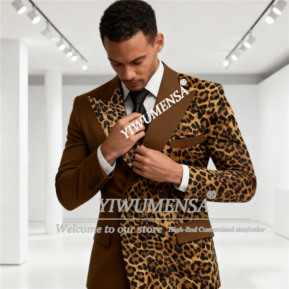 

Уникальный дизайн, леопардовый костюм для мужчин на свадьбу, комплект из 2 предметов, двубортный пиджак, брюки, индивидуальные пиджаки для выпускного вечера, наряды