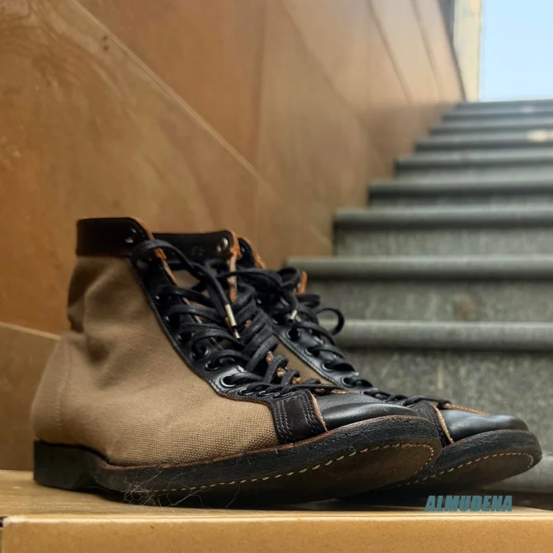 

Round Toe Canvas Combat Boots Men's Adjustable Buckle Rugged Sole Street Style Urban Outdoor Vintage-Inspired Fashion Shoes