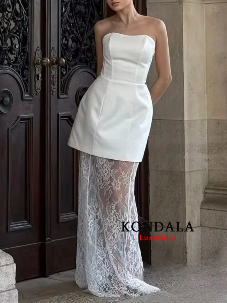 

KONDALA Элегантный романтический женский костюм без бретелек с тонкой талией Топ с кружевной длинной юбкой Новая мода весна-лето 2025 праздничный комплект для свиданий